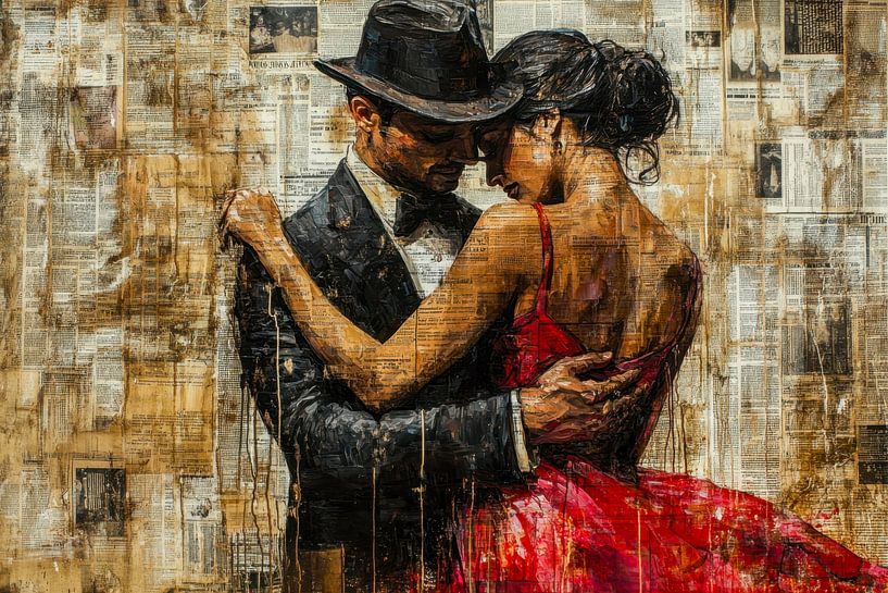 Tango en rouge et noir – Peinture romantique par BowiScapes Art Abstrait  et digital