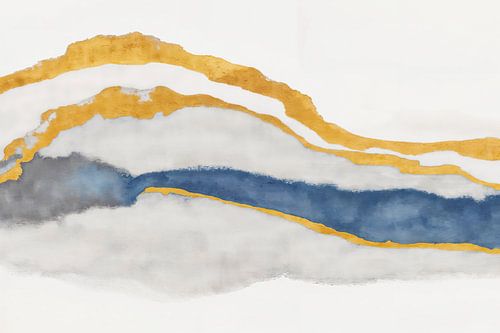 In the flow of calm, modern abstraction in indigo gold by Mad Dog Art