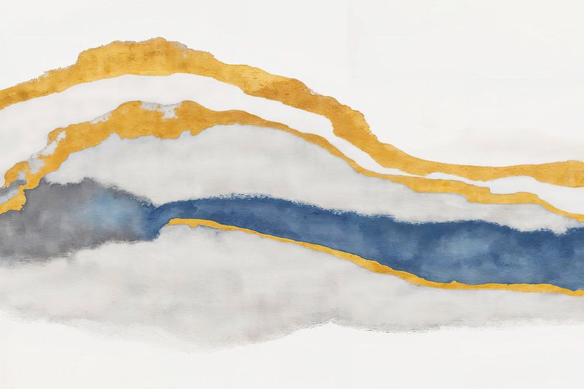 In the flow of calm, modern abstraction in indigo gold by Mad Dog Art