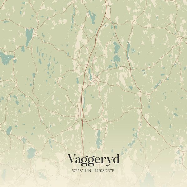 Alte Karte von Vaggeryd, Schweden. von Ortsdrucke