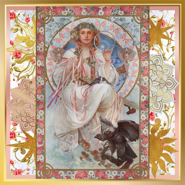 S.F. Remastered Version of Painting of Josephine Crane Bradley as Slavia by Alphonse Mucha by Silver Fox Art Decor