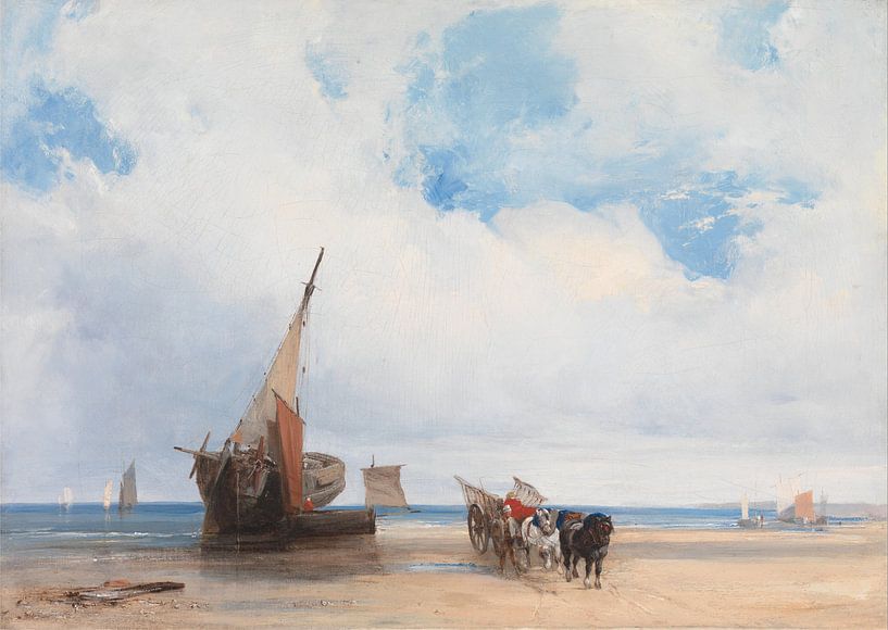 Strandschiffe und ein Wagen, bei Trouville, Frankreich, Richard Parkes Bonington von Meisterhafte Meister