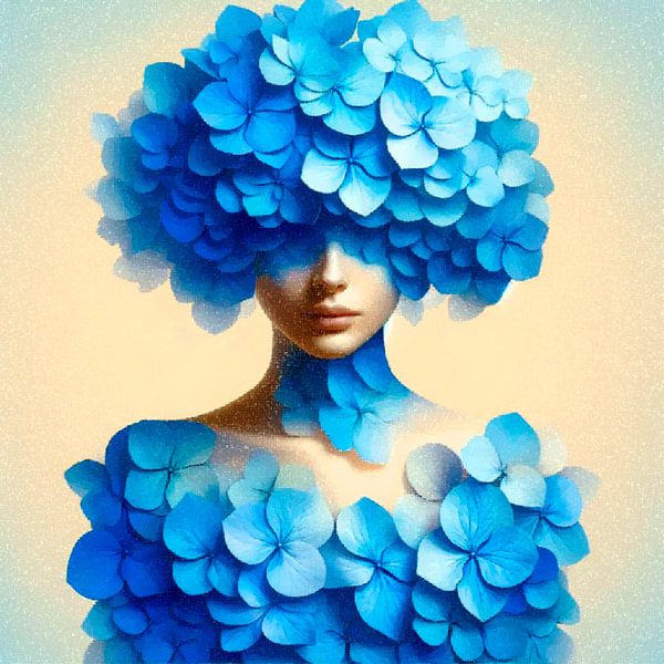 Die Sommerbraut im Kleid aus blauen Hortensien. von Ineke de Rijk