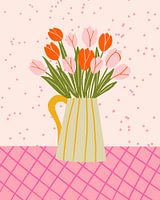 Tulipes dans un vase - rose et orange