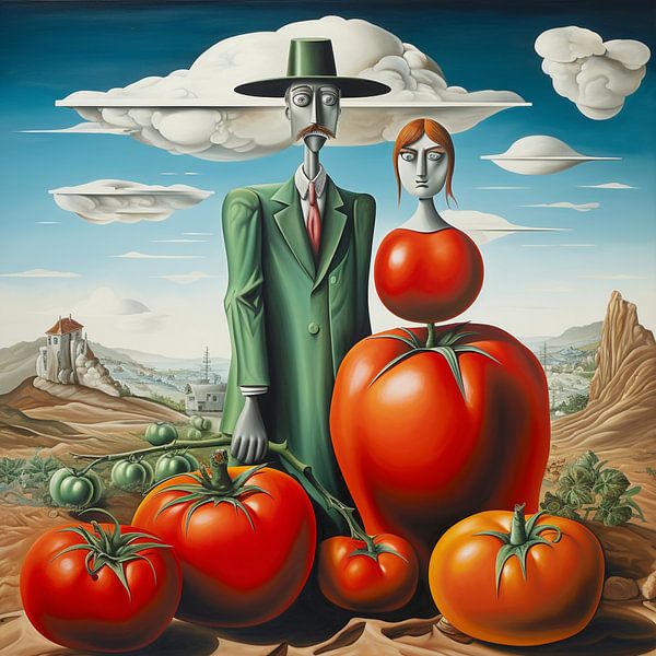 Tomates Farmer Couple Caricature Paysage Portrait par gm_designs