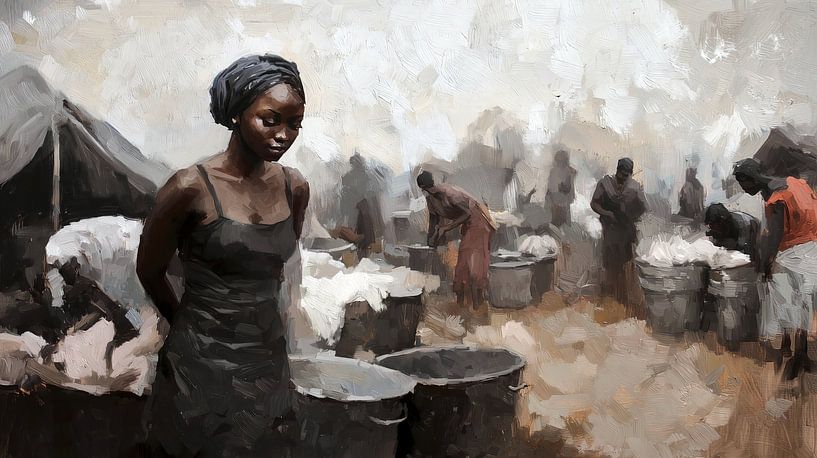 Women doing laundry outdoors by Frank Heinz