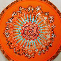 Fractal geometry 'a Rose is a Rose is a Rose' in orange , silver, black and blue 