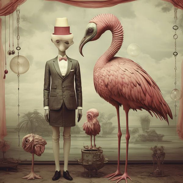Bizarre image with man and strange creatures by Art Bizarre