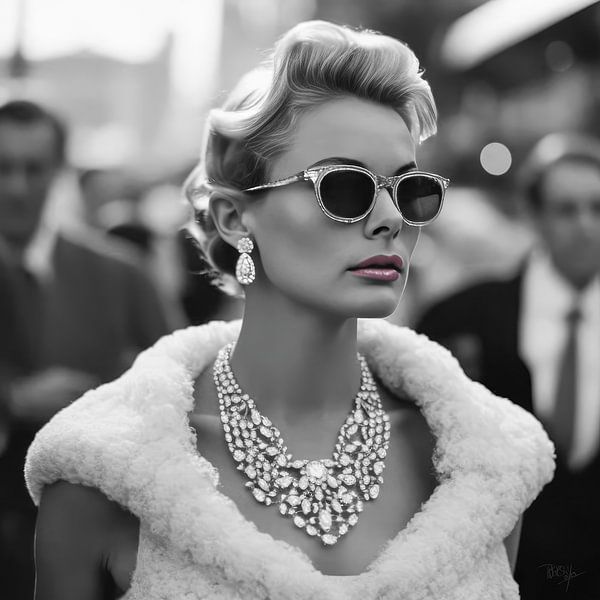 Portrait woman Jane with diamonds and sunglasses by René van den Berg