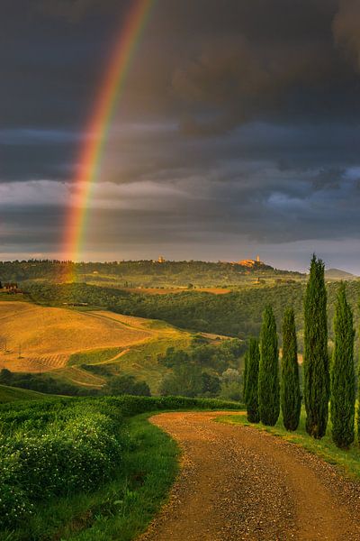 Regenbogen über Pienza, Toskana, Italien von Henk Meijer Photography