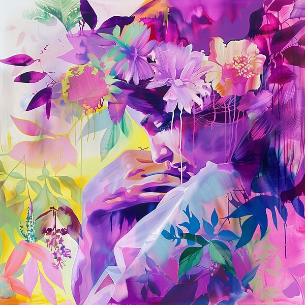 Verträumte Komposition aus Blumen und Frauenporträt von Color Square