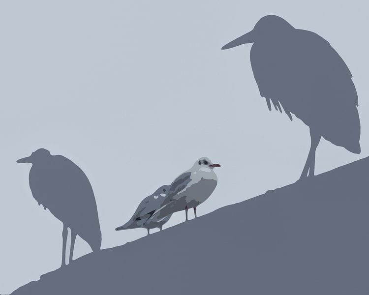 Meeuw en reiger abstract par Awesome Wonder