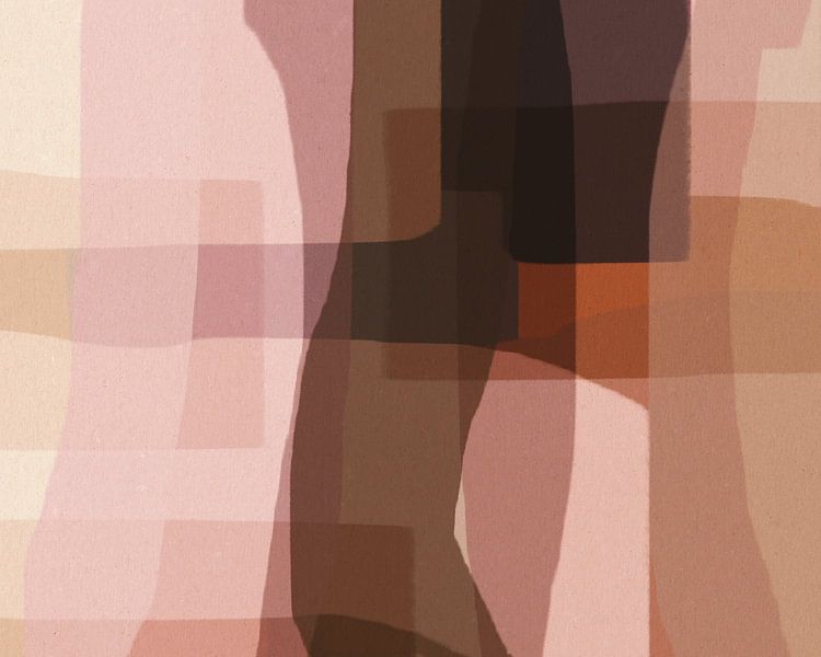 Abstracte organische vormen en lijn in roze, beige, bruin. van Dina Dankers