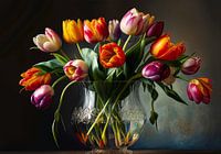 Modern stilleven van tulpen in een glazen vaas