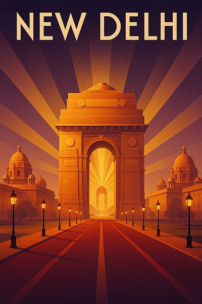 New Delhi Radiance - Art Deco India Gate Poster van Travel Shop