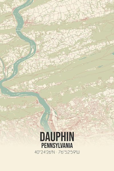 Vieille carte de Dauphin (Pennsylvanie), USA. par Affiches de lieux