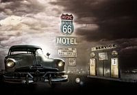 Station-service sur la Route 66 avec voiture de collection