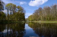 reflectie: bomen, water en lucht.