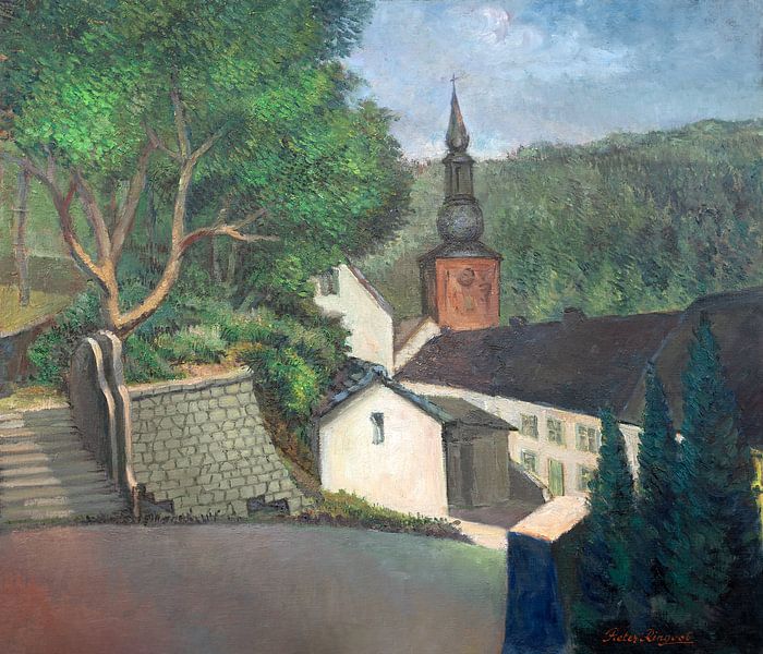 Vue de l'église de Burg-Reuland (Province de Liège - Belgique) - Huile sur toile par Galerie Ringoot