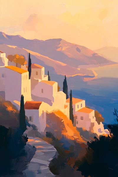 Mountain villages at sunset by Poster Art Shop