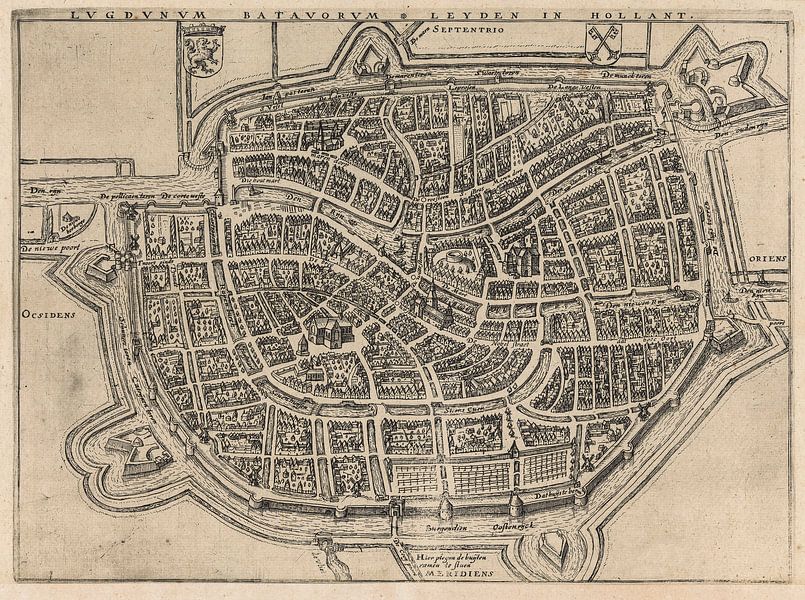 Old map of Leiden from around 1657. by Gert Hilbink