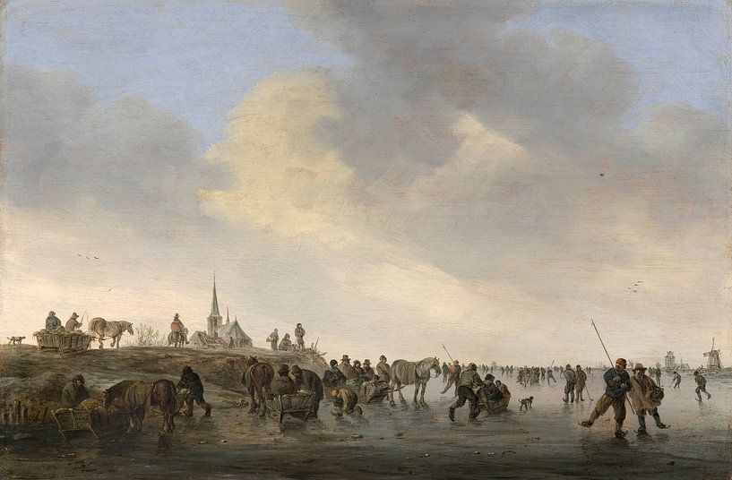 Schlittschuhlaufen auf der Merwede bei Dordrecht , Jan van Goyen von Meisterhafte Meister