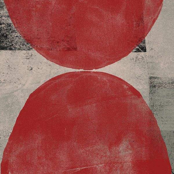 Rode abstracte vormen op zwart en wit. Moderne abstracte kunst. van Dina Dankers