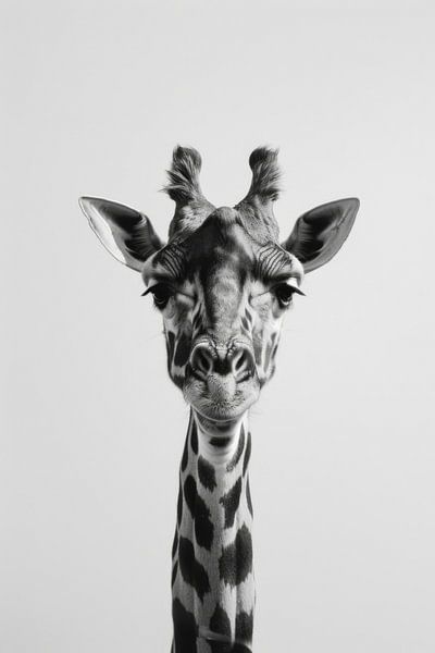 Giraffe in zwart-wit - Minimalistische dierenkunst van Poster Art Shop