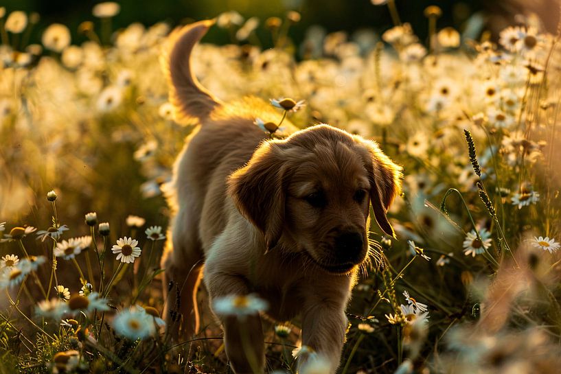 Chiot Golden retriever dans les fleurs par Art & Soul Creations
