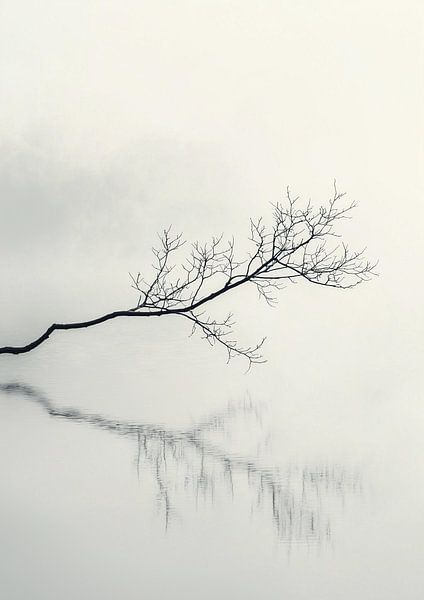 A lone branch above reflecting still water by Color Square