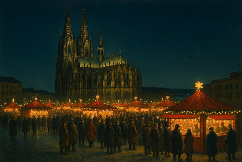 Cologne Cathedral Christmas Market at Night by Travel Shop