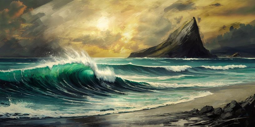 Vagues au soleil du soir par Arjen Roos