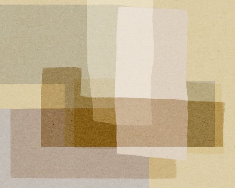 Abstrakte moderne Kunst in neutralen Farben. Warmes Grün, Gelb, Beige, Weiß. von Dina Dankers