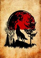 Wolfsgeheul bei rotem Mond