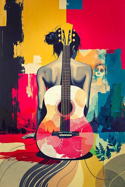 Summer Strings - Portrait pop art coloré d'une femme à la guitare par Arjen Roos