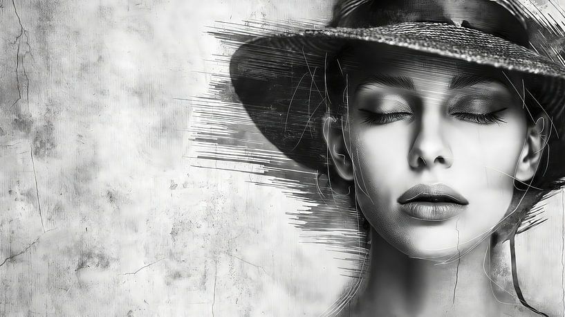 Femme au chapeau style esquisse par Frank Heinz