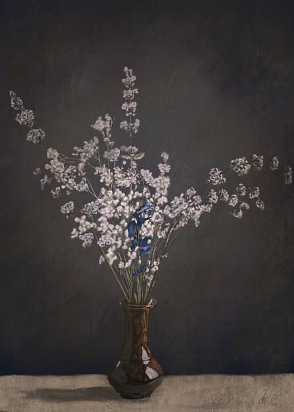 Vase mit Blumen weiß blau lila von W. Vos