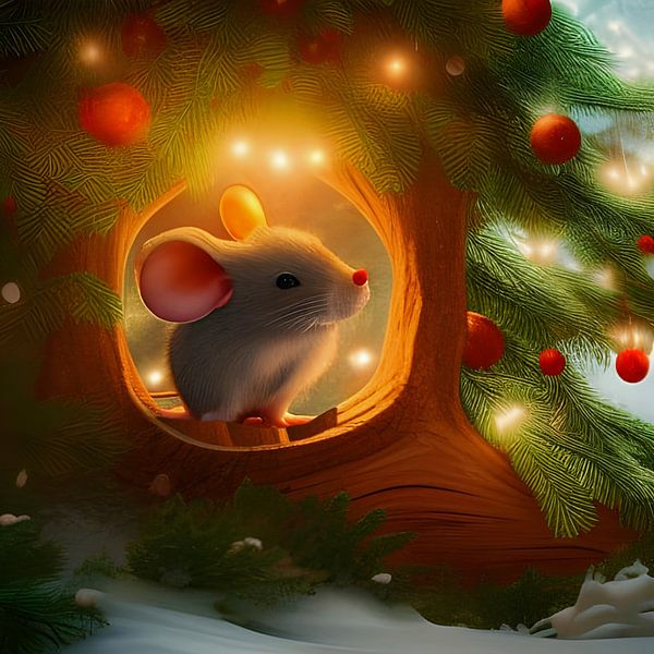 Souris dans le trou de la branche du sapin par Babetts Bildergalerie