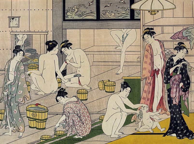 Torii Kiyonaga, 1752-1815, Kiyonaga Badehaus Frauen, 1780er Jahre von Atelier Liesjes