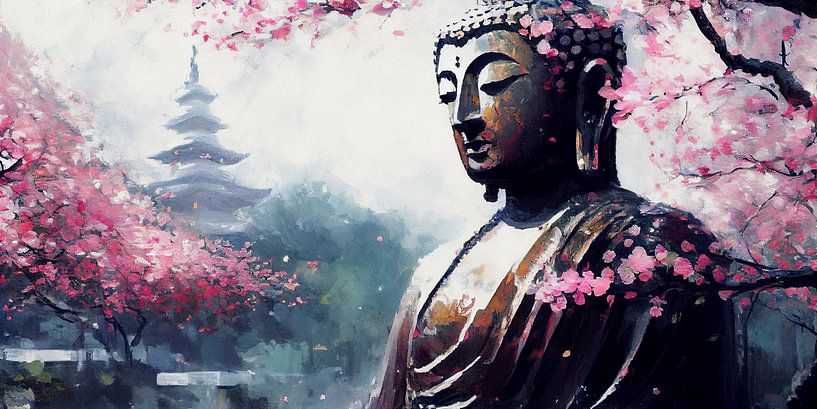 Le grand Bouddha de Kamakura entouré de sakura. par Whale & Sons