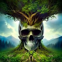 Skulls in trees and incorporated into still lifes