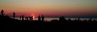 Panorama Silhouette of People with Sunset at the Sea