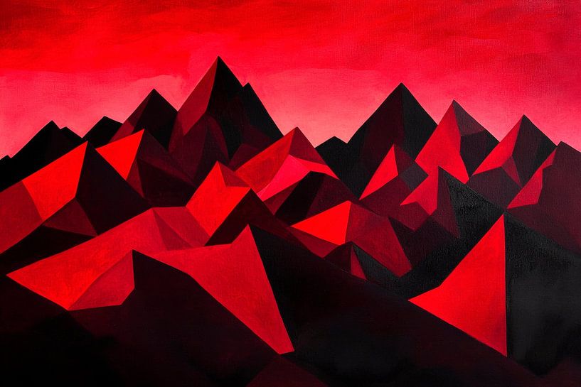 Paysage de montagne rouge - Abstrait géométrique par Poster Art Shop