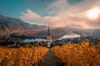 Church tower near Bremm in a colourful autumn look