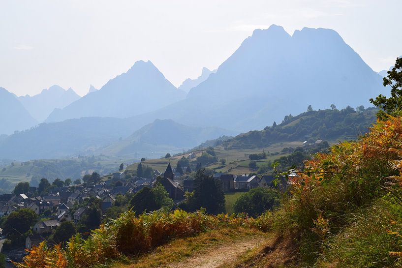 View of Lescun, remote village in the Pyrenees, with rugged mountain range in the background by Studio LE-gals
