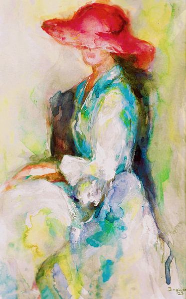 Portrait figuratif romantique et nostalgique. Aquarelle peinte à la main. par Ineke de Rijk