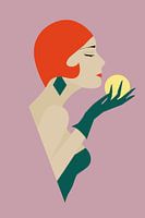 My Sun, abstract portrait woman with red hair and sun