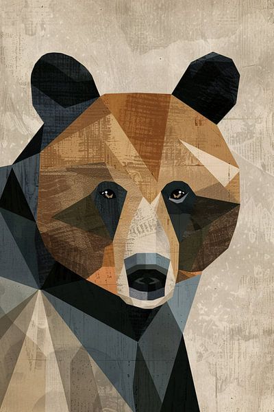 Tête d'ours abstraite géométrique dans les tons de terre par Art & Soul Creations