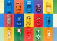 Vintage toy cars on multi-colored background