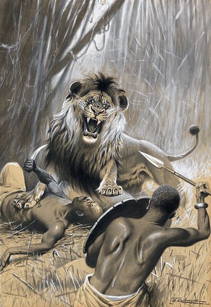 La chasse au lion, WILHELM KUHNERT, 1894-1895 par Atelier Liesjes